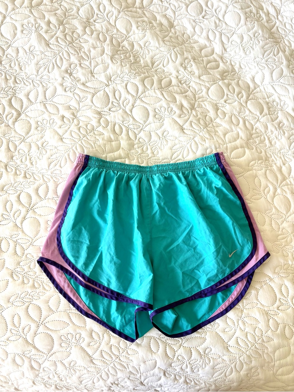 Nike Teal Aqua Dri-FIT Athletic Shorts with Purple and Pink Trim